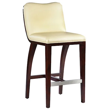 High End Bar Stool with Decorative, Exposed Wood Curve Back